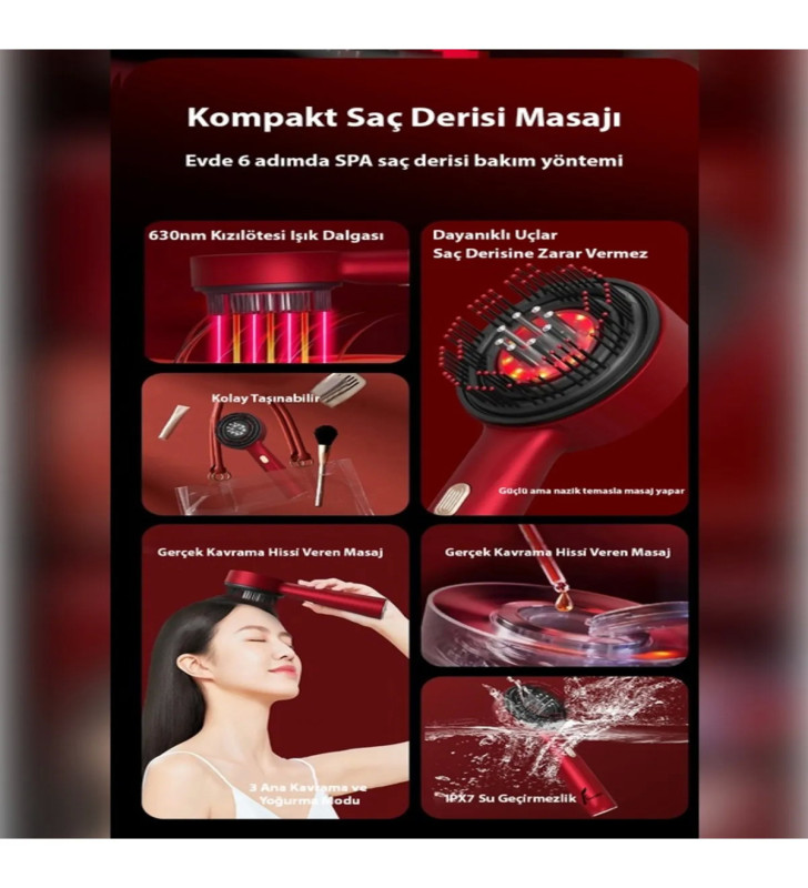 Şarjlı Ve Titreşimli Saç Masaj Tarağı Bakım Yağı Hazneli Fırça ( Lisinya )