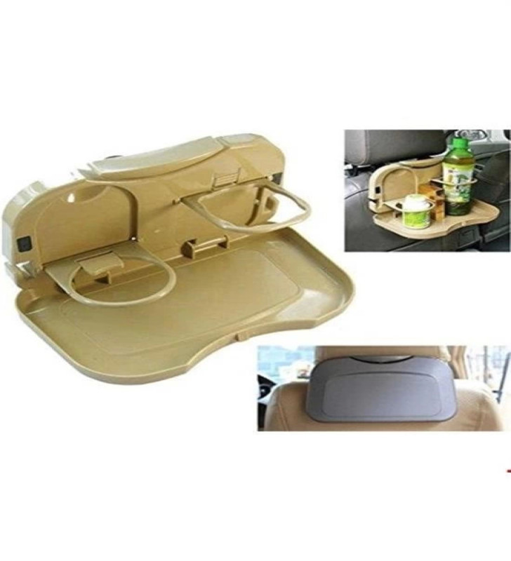 Araç İçi Koltuk Arkası Katlanabilir Bardak Tutuculu Bej Tepsi ( Lisinya )