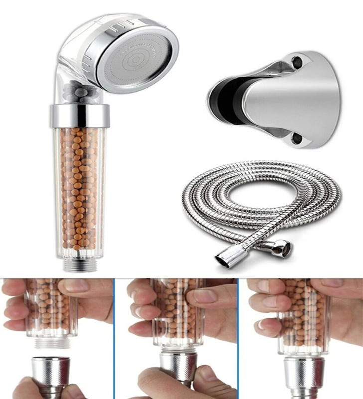 Filtreli Ve Su Tasarruflu Arıtmalı Duş Başlığı Seti Boncuklu Başlık Hortum Ve Mafsal Set ( Lisinya )