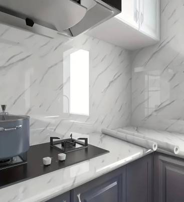 Mermer Desenli Mutfak Duvar Kağıdı Sticker - 5m x 60cm: Su ve Yağa Dayanıklı, Yüksek Sıcaklık Esnekliğine Sahip Tezgah, Dolap, O