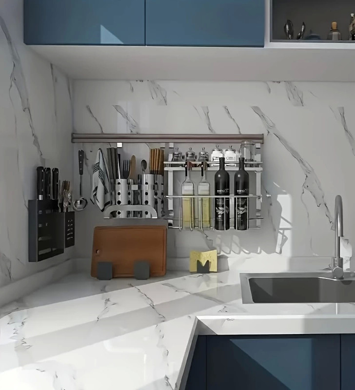 Mermer Desenli Mutfak Duvar Kağıdı Sticker - 5m x 60cm: Su ve Yağa Dayanıklı, Yüksek Sıcaklık Esnekliğine Sahip Tezgah, Dolap, O