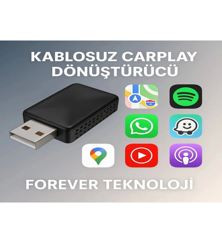 Kablosuz CarPlay & Android Auto Adaptörü - Apple ve Android Cihazlar İçin Evrensel Wireless Carplay Çevirici ( Lisinya )