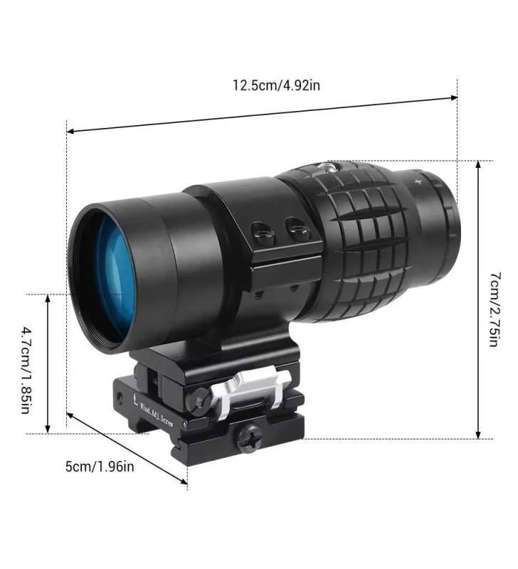 Magnifier 3x Yakınlaştırmalı Dürbün - 22mm Ray Uyumlu, Katlanır Yaylı Ayaklı ( Lisinya )