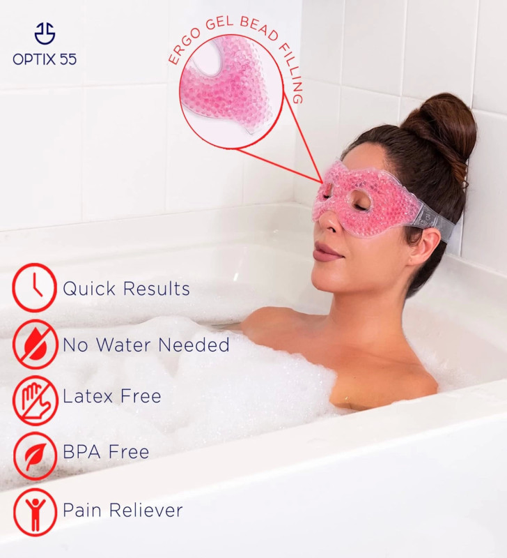 Pembe Jel Boncuklu Göz Maskesi, Soğuk & Sıcak Kullanım Rahatlatıcı Terapi Maskesi ( Lisinya )