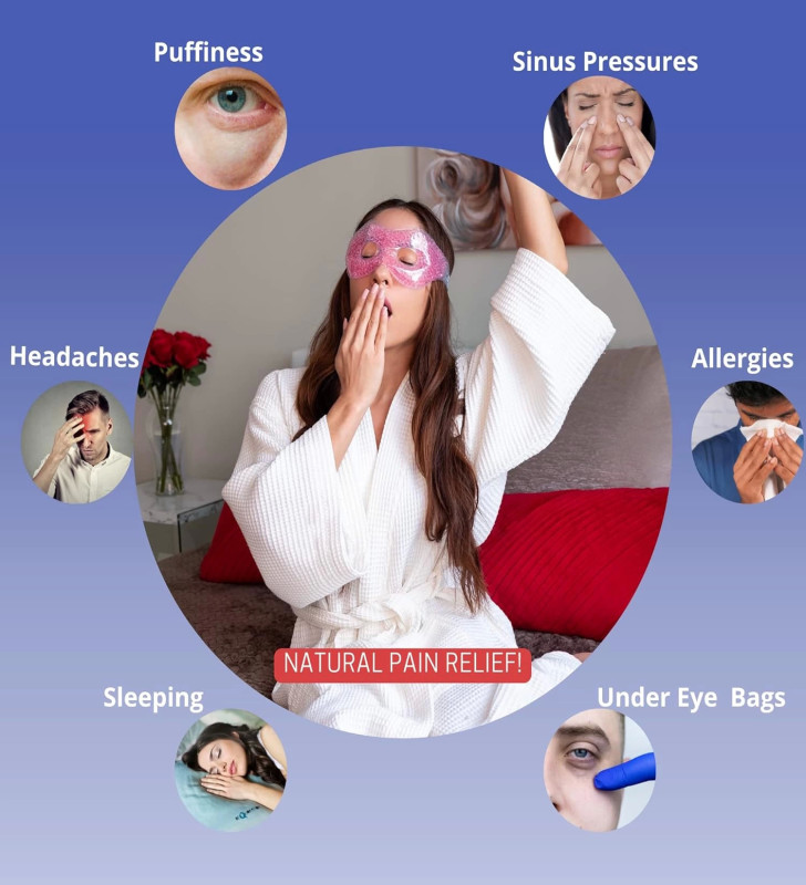 Pembe Jel Boncuklu Göz Maskesi, Soğuk & Sıcak Kullanım Rahatlatıcı Terapi Maskesi ( Lisinya )