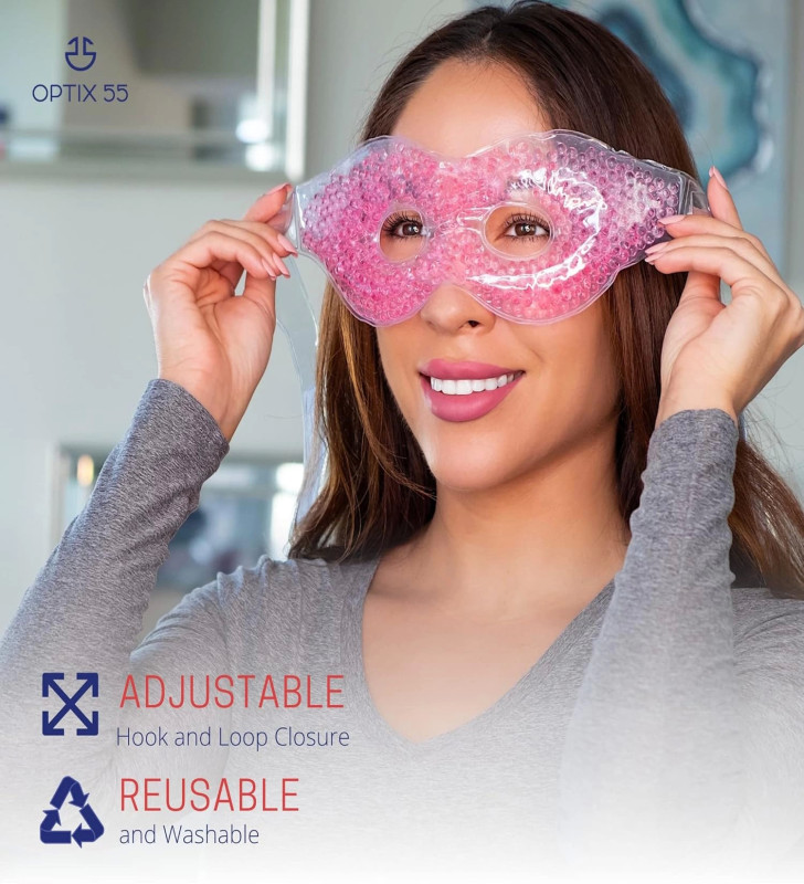 Pembe Jel Boncuklu Göz Maskesi, Soğuk & Sıcak Kullanım Rahatlatıcı Terapi Maskesi ( Lisinya )