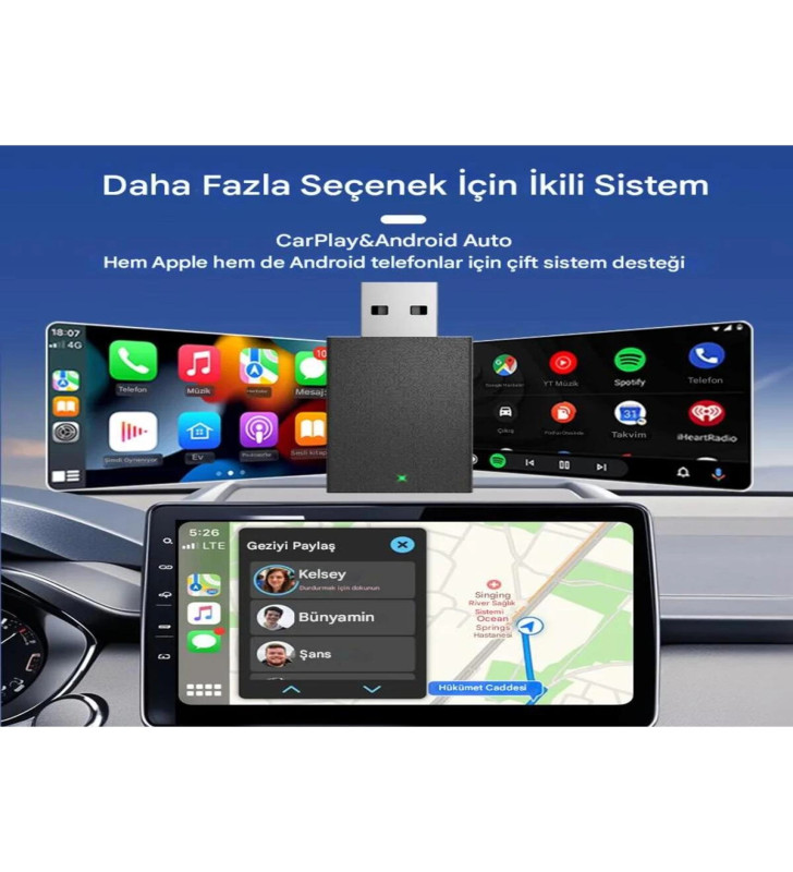 Kablosuz Android Auto/Car Play USB Dongle Cihazı ( Lisinya )