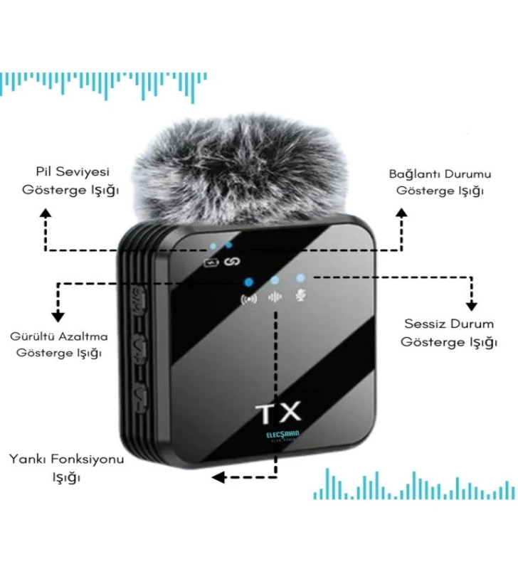 Yüksek Kalite Profesyonel 3 In 1 Kablosuz Taşınabilir Yaka Mikrofonu Tüylü - Lisinya
