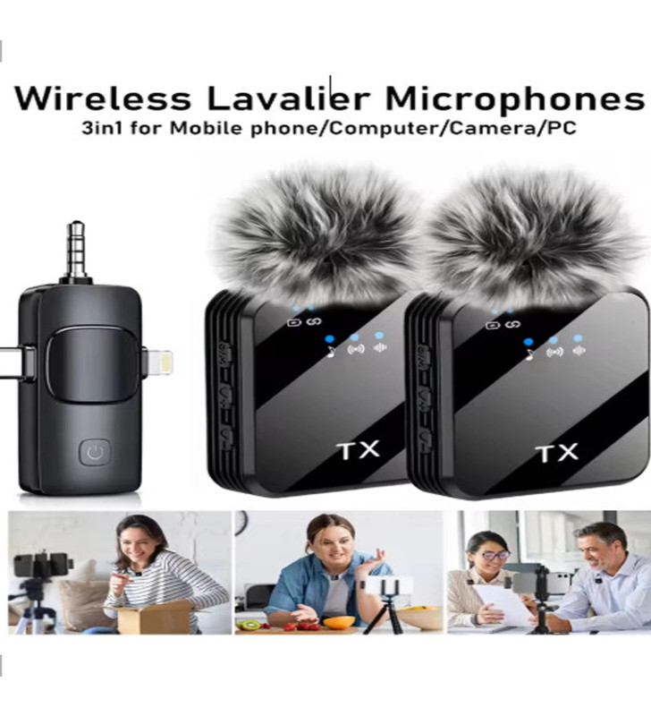 Yüksek Kalite Profesyonel 3 In 1 Kablosuz Taşınabilir Yaka Mikrofonu Tüylü - Lisinya