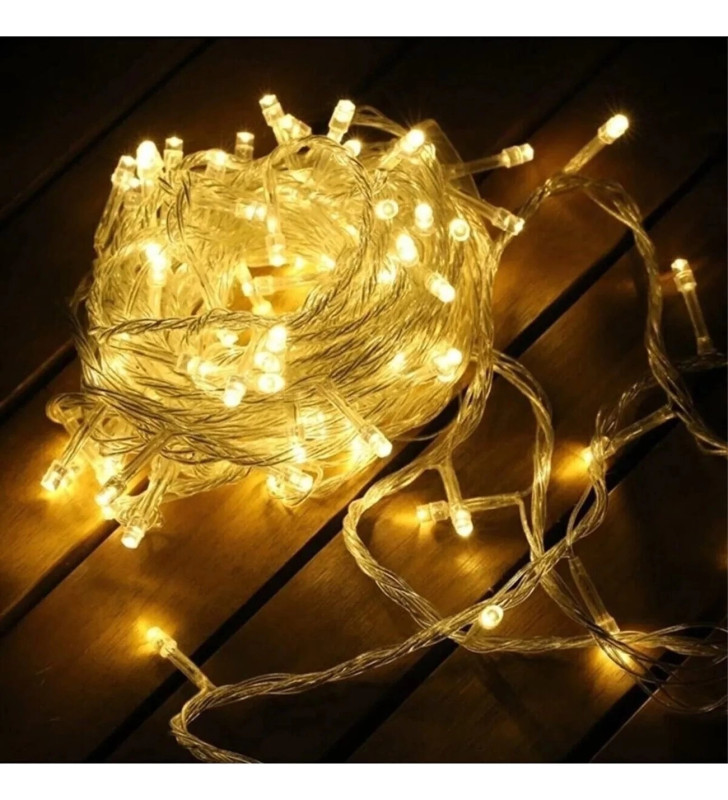 Yılbaşı Aydınlatması 100 Led Perde Hortum Sıcak Beyaz Işık - 10 Metre Dekoratif Şeffaf Kablolu Süs - Lisinya