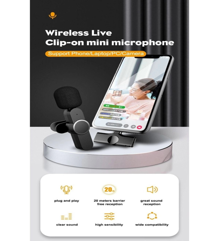 Lightning Girişli Iphone Uyumlu Ikili Kablosuz Yaka Mikrofonu Youtube Facebook Tiktok Vlog ( Lisinya )
