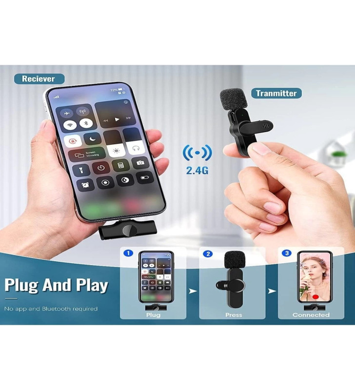 Lightning Girişli Iphone Uyumlu Ikili Kablosuz Yaka Mikrofonu Youtube Facebook Tiktok Vlog ( Lisinya )