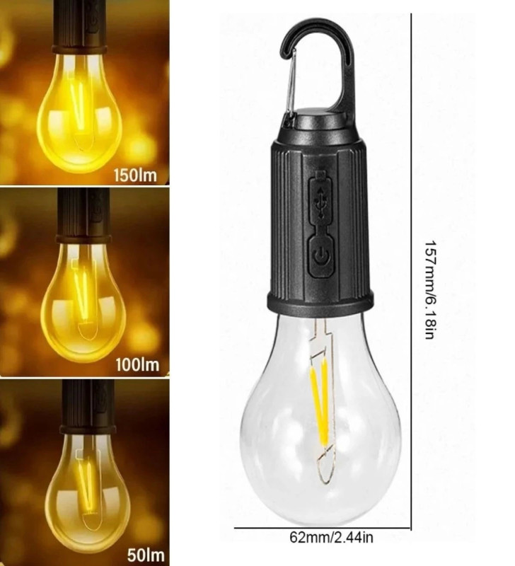 Şarj Olabilen 3 Farklı Mod Led'li Kendiliğinden Asma Kancalı Kamp,dış Cephe Lambası ( Lisinya )