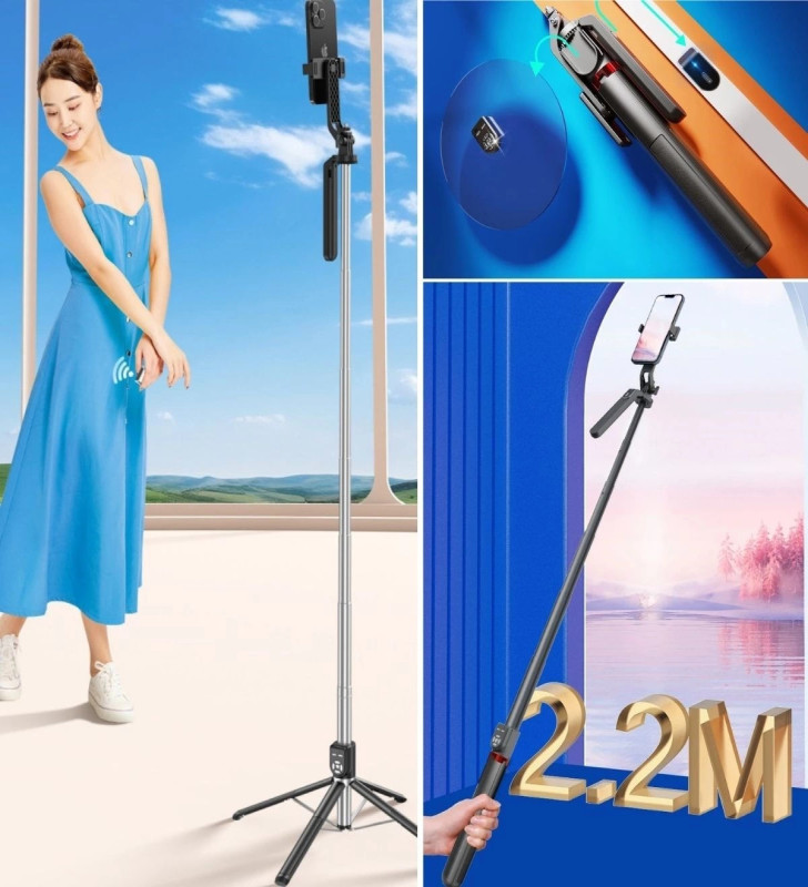 Kumandalı 360 Derece Dönebilen Cep Telefonu Ve Kamera Tripodu 2.2m Uzayabilen Selfie Çubuğu ( Lisinya )