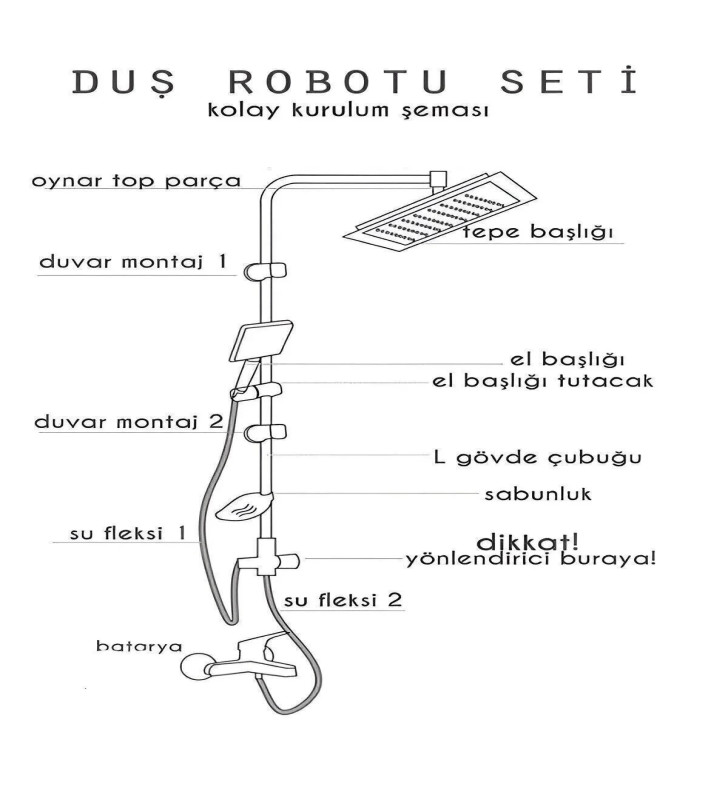 Lisinya Robot Tepe Duş Sistemi Yağmurlama Duş Seti Krom Siyah Kare ( Lisinya )