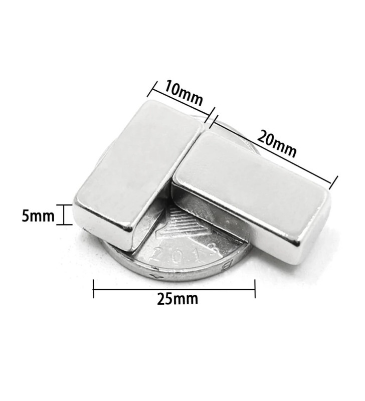 10 Adet 20x10x5 mm Neodyum Magnet N35 Güçlü Mıknatıs Köşeli ve Dayanıklı Nikel Kaplama ( Lisinya )