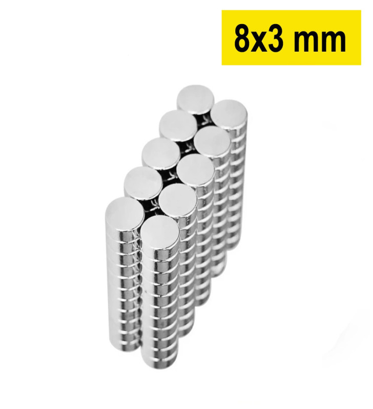 10 Adet 8x3mm Yuvarlak Neodyum Mıknatıs Güçlü Nikel Kaplamalı Kaliteli Dayanıklı Magnet ( Lisinya )