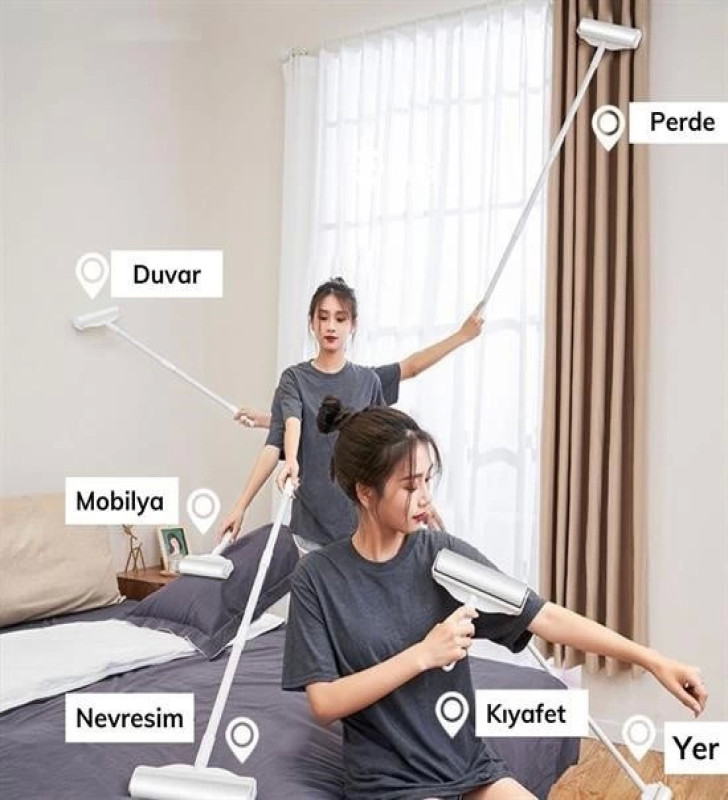 Pratik Temizlik İçin Yapışkanlı Tüy Rulosu 24 Cm Teleskopik Uzayabilen Saplı 2 Yedekli ( Lisinya )