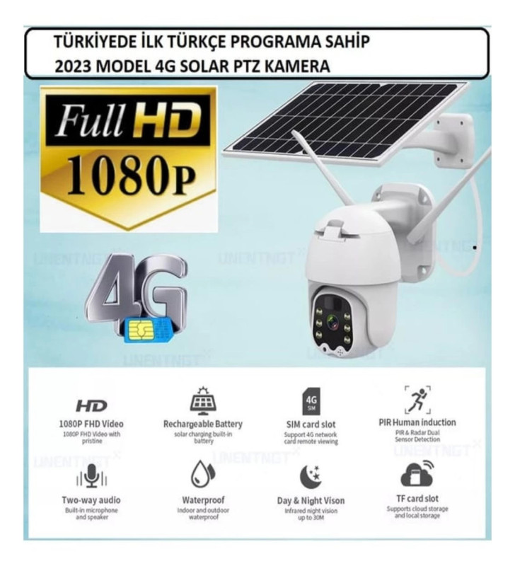 Sim Kartlı 4g Ptz 360 Hareketli Solar Güneş Enerjili 1080p Kamera Türkçe Program Son Sürüm ( Lisinya )