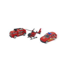 3'lü İş Makinaları Road Seti - Die Cast - DS044 - İtfaiye (Lisinya)