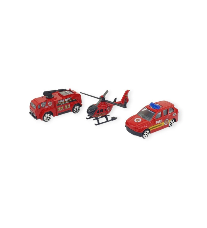 3'lü İş Makinaları Road Seti - Die Cast - DS044 - İtfaiye (Lisinya)