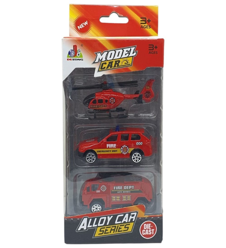 3'lü İş Makinaları Road Seti - Die Cast - DS044 - İtfaiye (Lisinya)