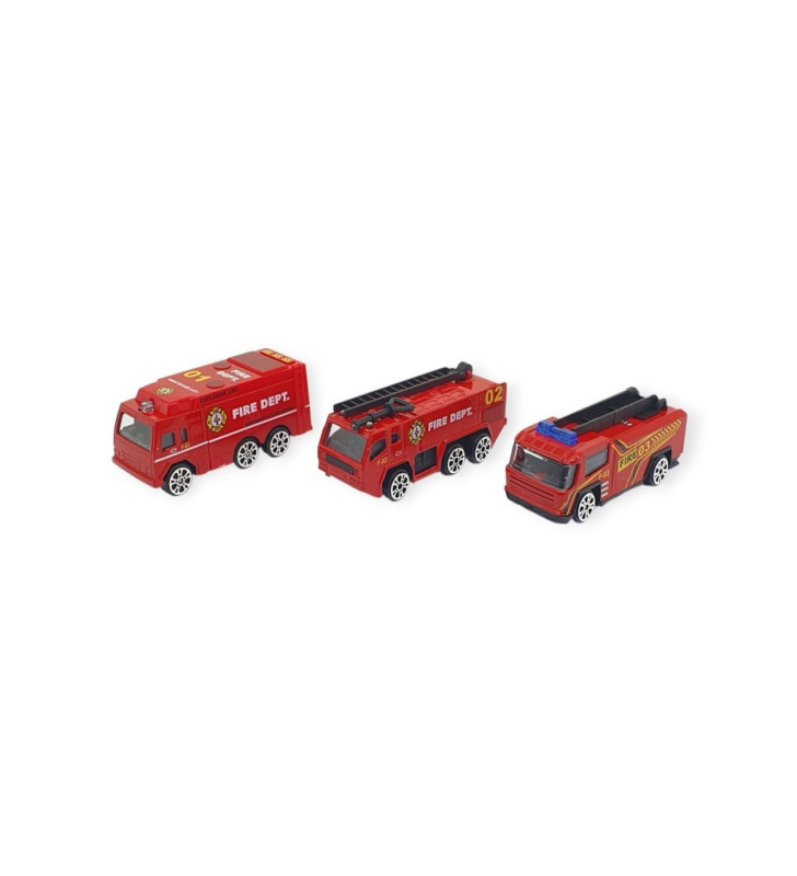 3'lü İş Makinaları Road Seti - Die Cast - DS044 - İtfaiye (Lisinya)