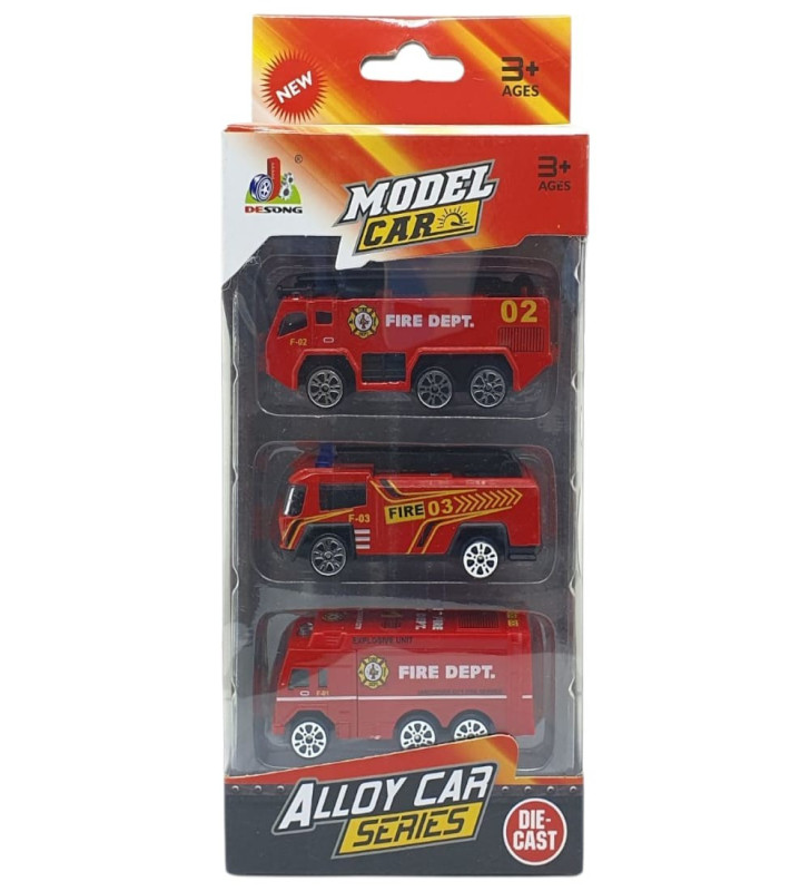 3'lü İş Makinaları Road Seti - Die Cast - DS044 - İtfaiye (Lisinya)