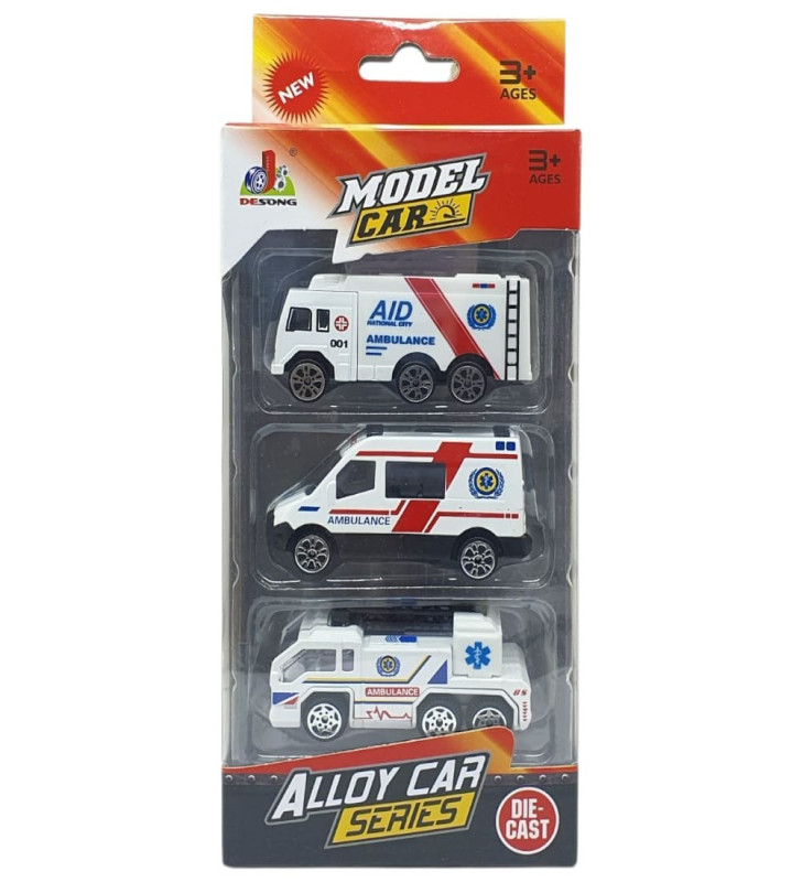 3'lü İş Makinaları Road Seti - Die Cast - DS044 - Ambulans (Lisinya)