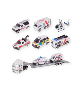 10 Parça Araç Taşıyan Tır Seti - Die Cast - DS047 - Ambulans (Lisinya)
