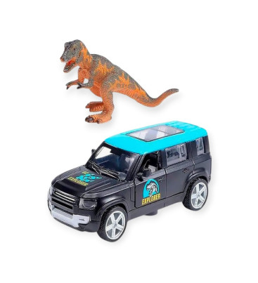 Çek Bırak Araç ve Dinazor Oyun Seti - 6843-2D- Mavi (Lisinya)