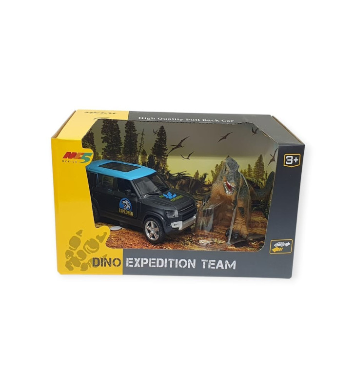 Çek Bırak Araç ve Dinazor Oyun Seti - 6843-2D- Mavi (Lisinya)