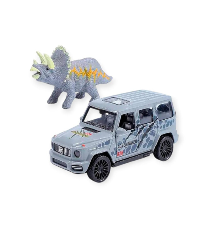 Çek Bırak Araç ve Dinazor Oyun Seti - 6843-2D- Gri (Lisinya)