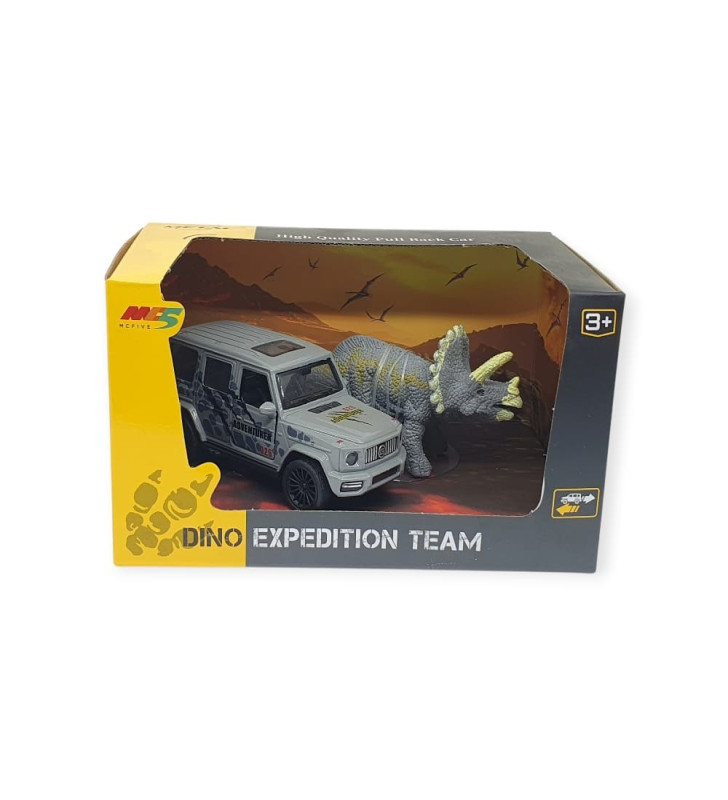 Çek Bırak Araç ve Dinazor Oyun Seti - 6843-2D- Gri (Lisinya)