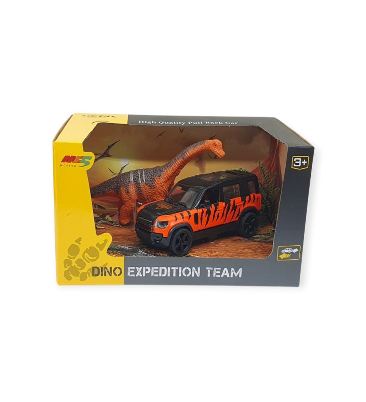 Çek Bırak Araç ve Dinazor Oyun Seti - 6843-2D- Turuncu (Lisinya)