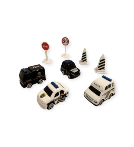 İş Makinaları 8 Parça Araç Seti - Polis Seti (Lisinya)