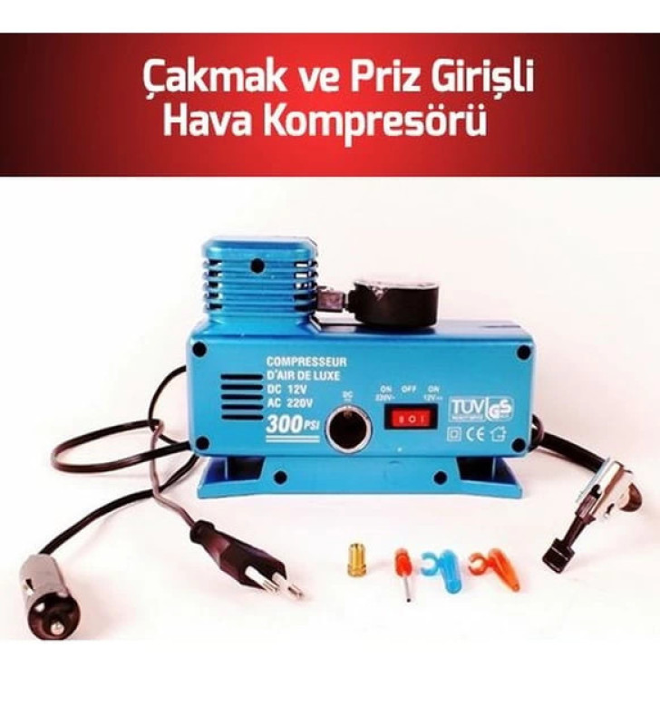 220 Volt-12 Volt 250 Psi Geniş Uygulama Yelpazesi Kompresör Lastik Hava Şişirme Oto Pompası ( Lisinya )