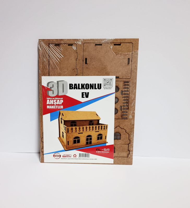 3D Ahşap Maket Balkonlu Ev