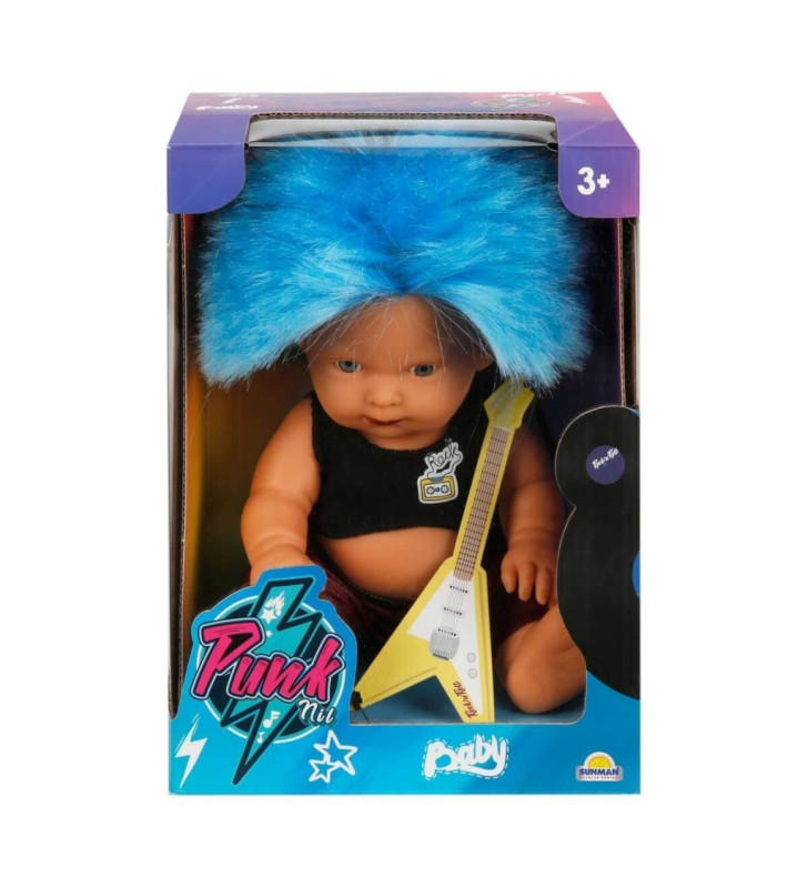 Punkçı Bebek Figürü 25 cm - Mavi Saçlı (Lisinya)