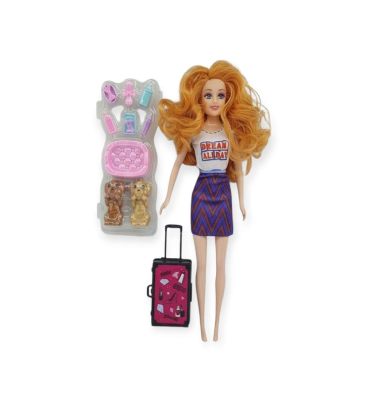 Puppy Bella 30 cm Bebek ve Köpek Bakım Seti - Mor Elbise (Lisinya)