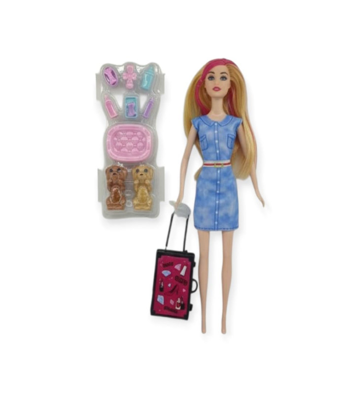 Puppy Bella 30 cm Bebek ve Köpek Bakım Seti - Mavi Elbise (Lisinya)