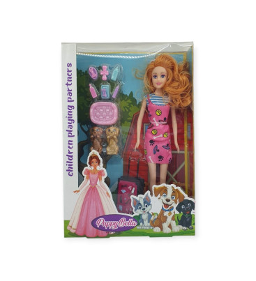 Puppy Bella 30 cm Bebek ve Köpek Bakım Seti - Pembe Elbise (Lisinya)