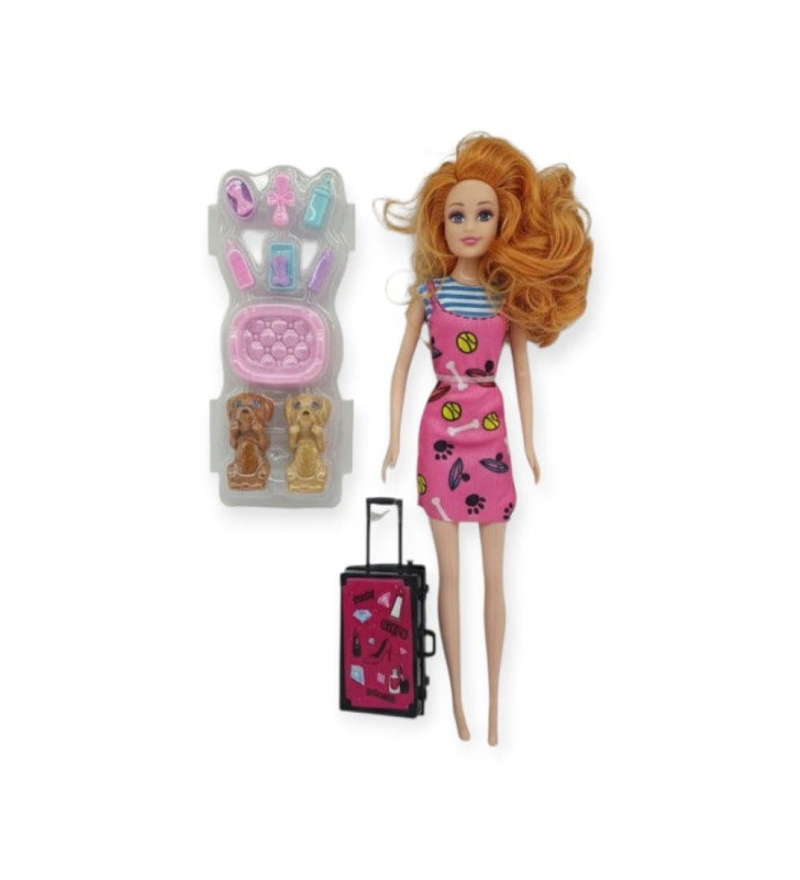 Puppy Bella 30 cm Bebek ve Köpek Bakım Seti - Pembe Elbise (Lisinya)