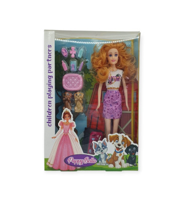 Puppy Bella 30 cm Bebek ve Köpek Bakım Seti - Lila Elbise (Lisinya)