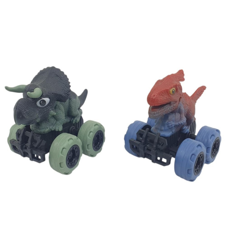 Sürtmeli Dinazor Arabalar 2'li - 12 cm - Triceratops & Parasaurolophus (Lisinya)