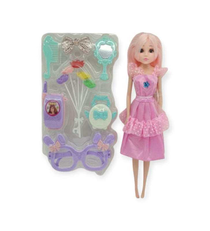 Güzellik Seti 7 Parça Aksesuarlı Bebek Seti - Pembe (Lisinya)