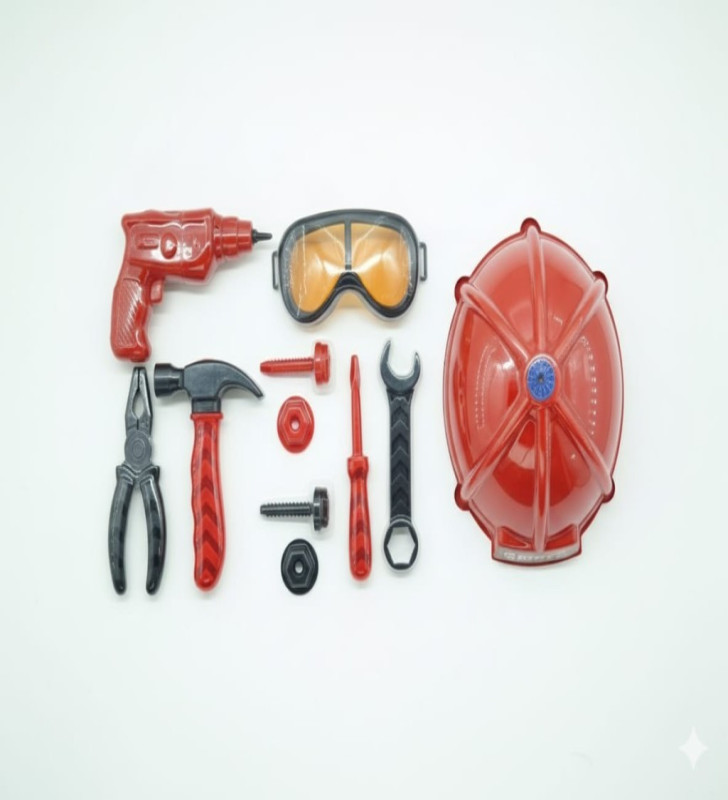 Meslek Setleri - Baretli Tamir Seti 11 Parça - Kırmızı (Lisinya)