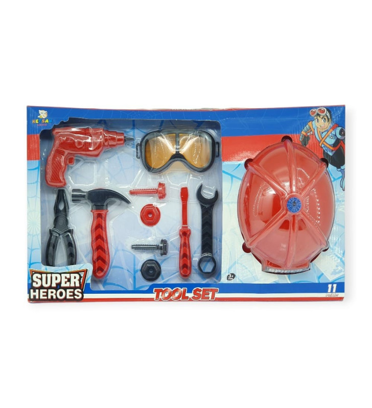 Meslek Setleri - Baretli Tamir Seti 11 Parça - Kırmızı (Lisinya)