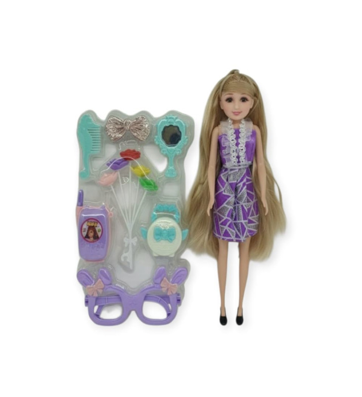 Güzellik Seti 7 Parça Aksesuarlı Bebek Seti - Mor (Lisinya)