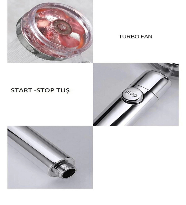 Turbo Duş Başlığı Seti Basınçlı Ayarlanabilir Su Tasarrufu Hortum Ve Mafsal Seti ( Lisinya )